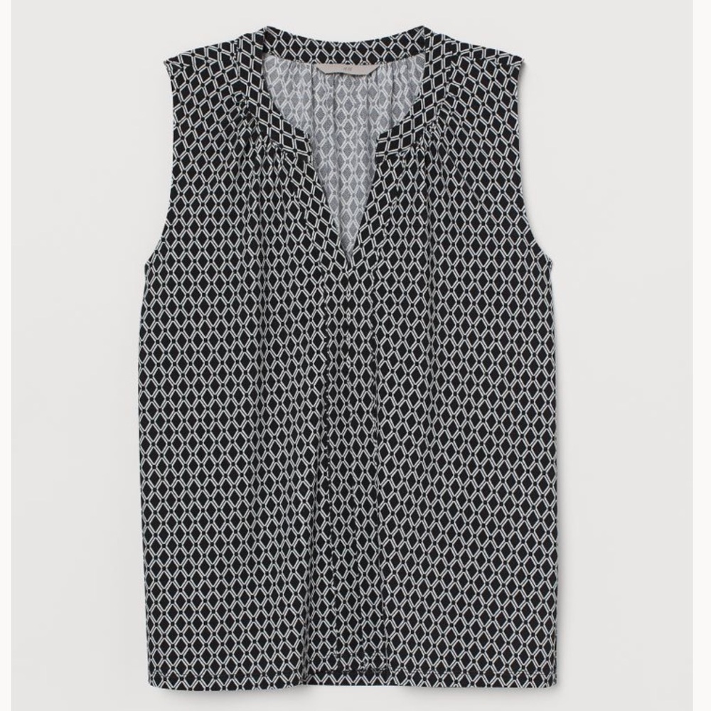 H&M Women’s Sleeveless Black and White Top Crêped Jersey V-neck Collar Large